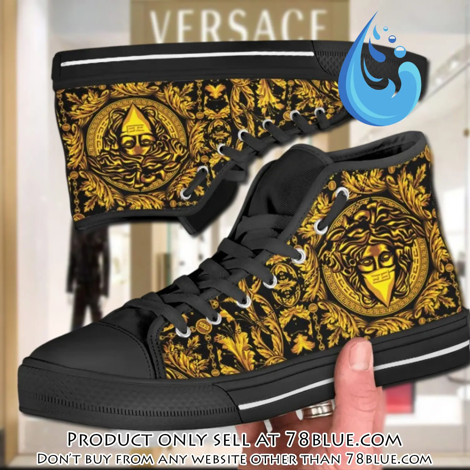 Versace medusa black gold high top canvas shoes luxury brand gifts for men women 78b0026731